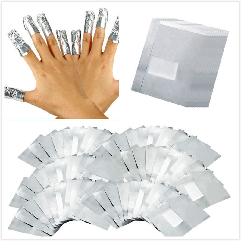 100 Pcs Aluminium Foil Nail Art Soak Off Acrylic Gel Polish Nail Wraps Remover