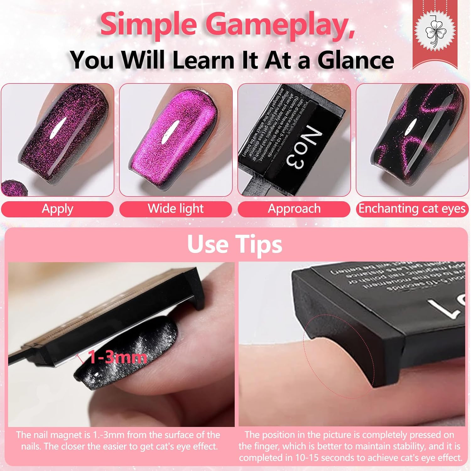 Cat Eye Nail Magnet Tool, 34Pcs Cat Eye Magnet for Nails, Strong Magnetic Gel Na