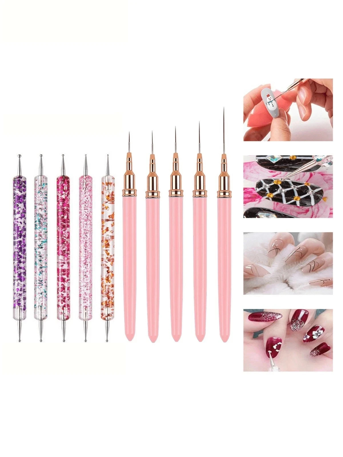 10 Pcs Nail Art Brushes Nail Dotting Tool Nail Art Tools 2 in1 Nail Art Tool Set