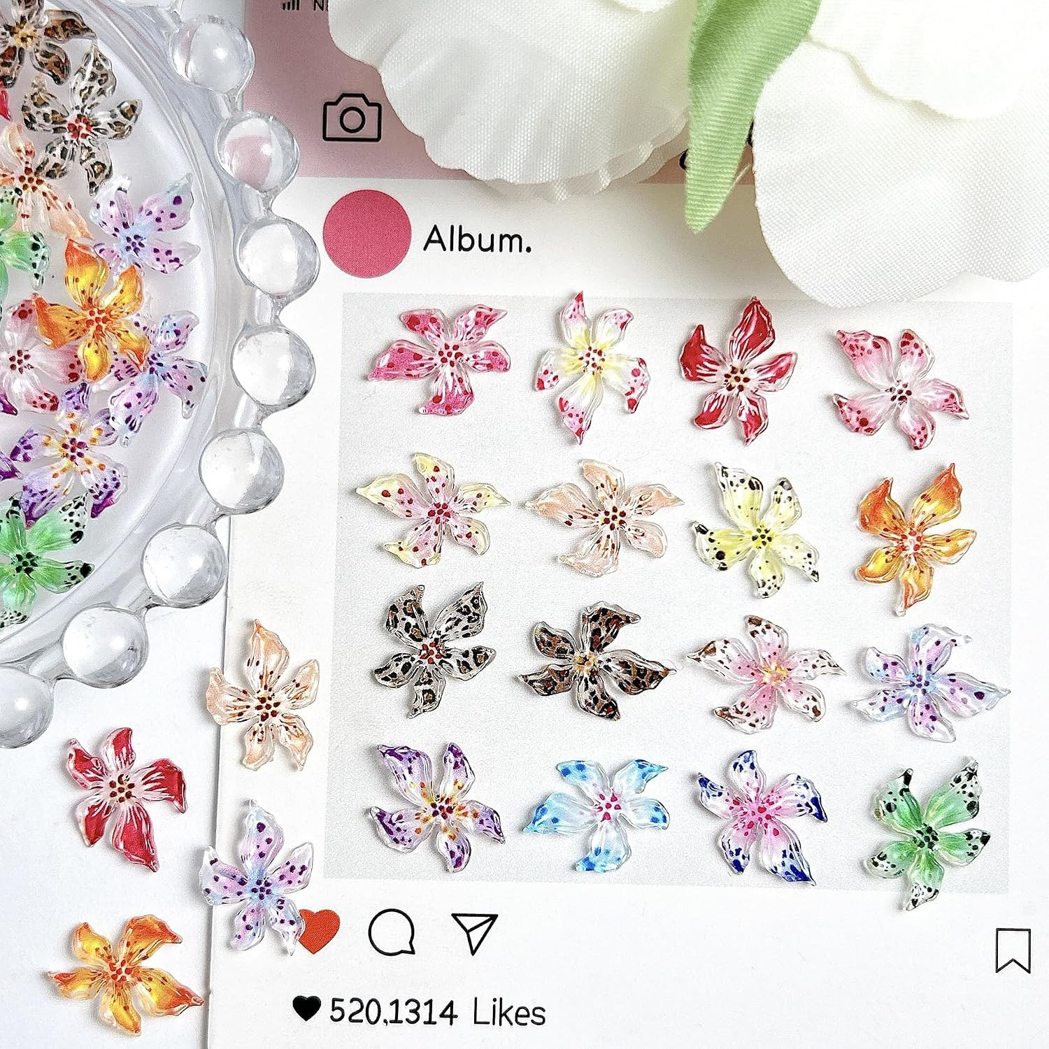 50Pcs Flower Nail Art Charms 3D Resin Hawaii Nail Art Supplies Hibiscus Floral N