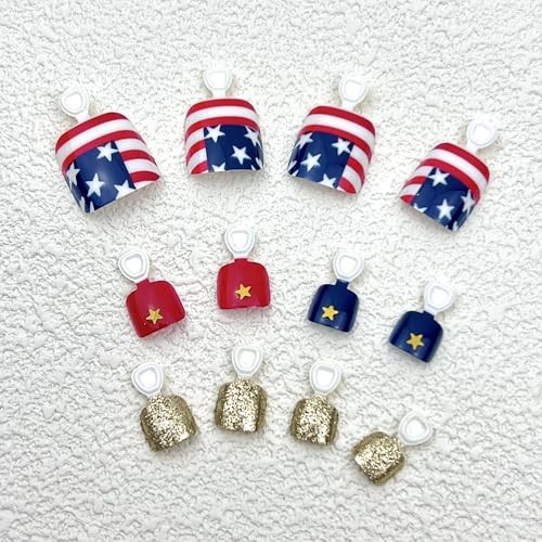 Press-On Toenails for Fourth of July – American Flag – Square Square Toenails