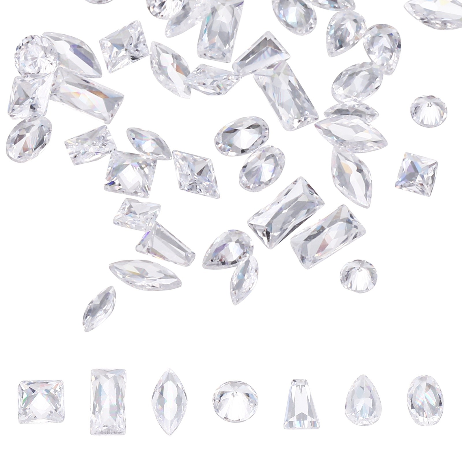50pcs Shiny Zircon Rhinestones 2-4mmm Multi-shape Nail Art Diamonds, Transparent