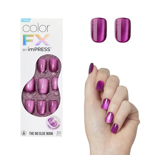 KISS No Glue Mani Press-On Nails, Color FX, ”, Dark Pink, Short Size, Levels