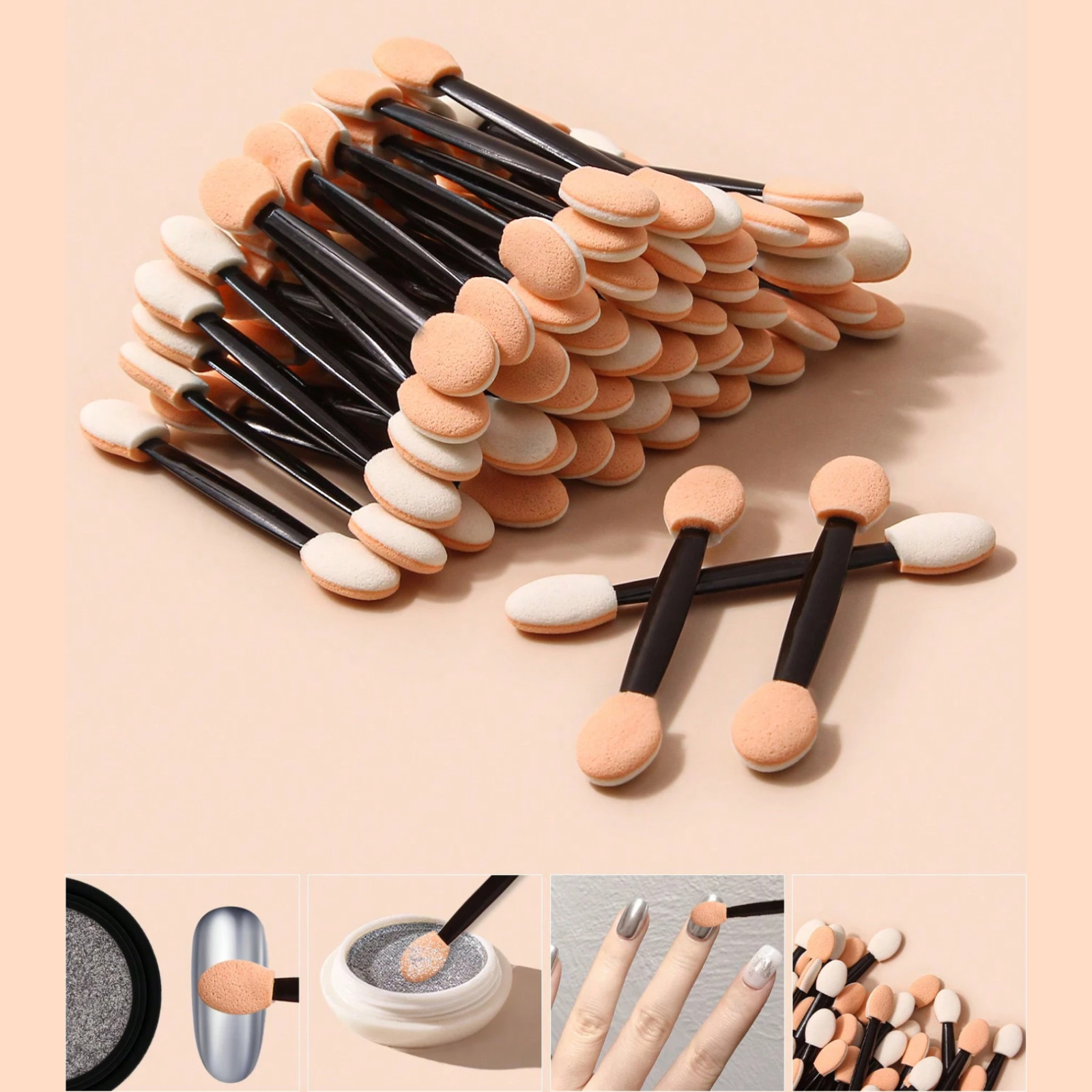 50pcs Sponge Brush Double-Ended for Gradient Nail Art with Handheld for Women