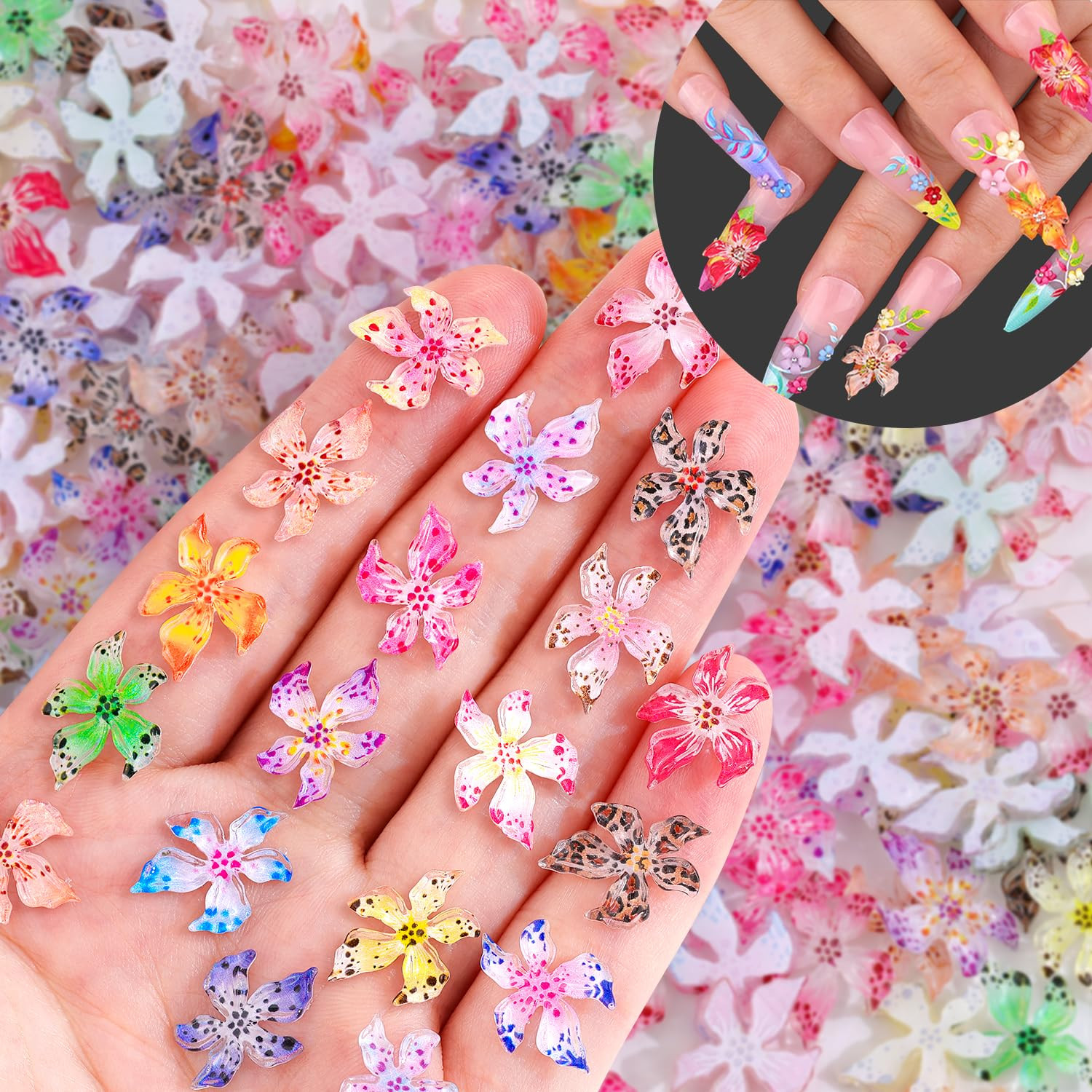 2 Boxes Metal Nail Beads (Silver+Gold) and 3D Flowers for Nail Art, Flatback Pea
