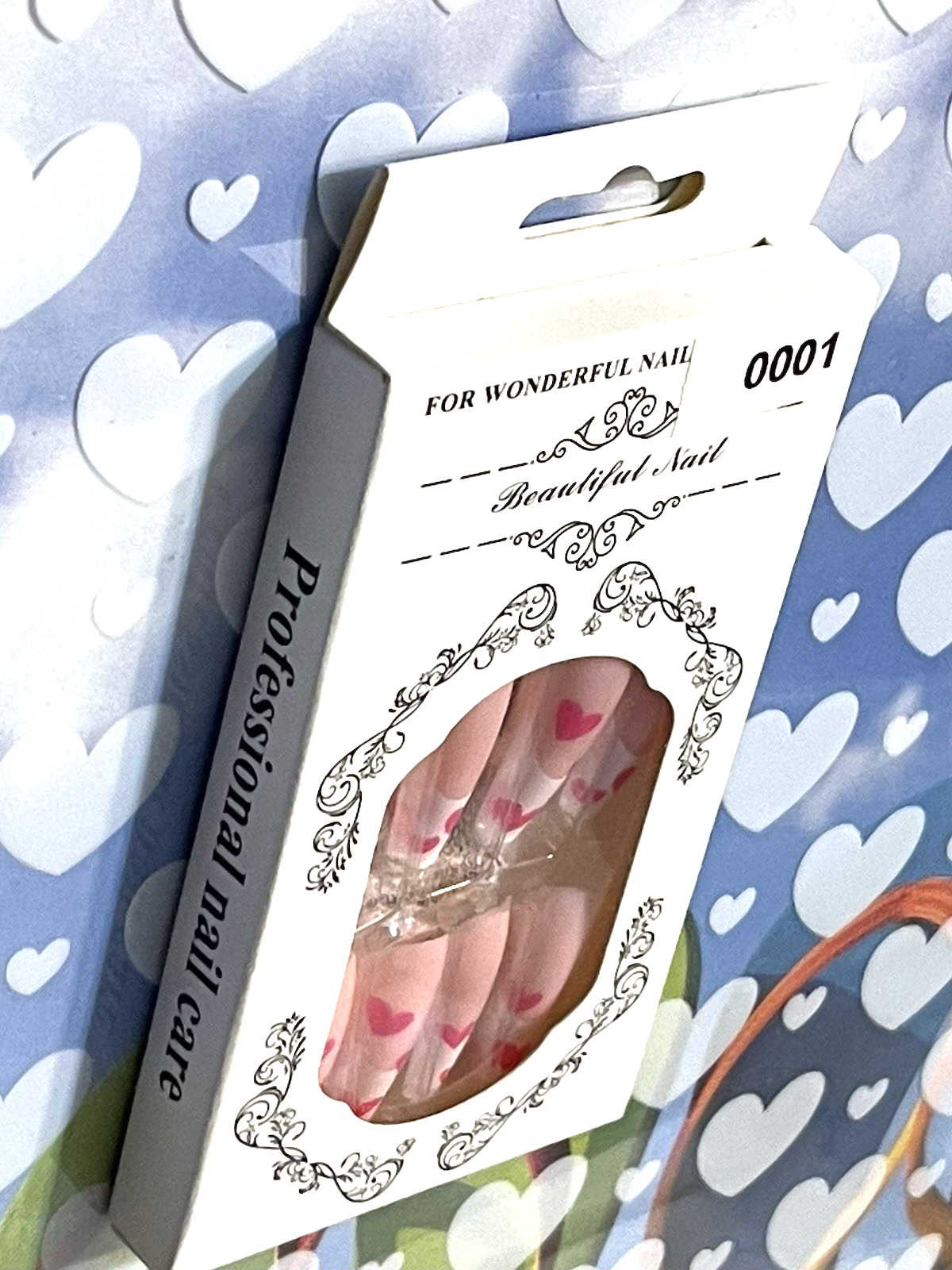 For Wonderful Nail Collection NUDE with WHITE FRENCH TIP & HEART DETAIL *RARE*
