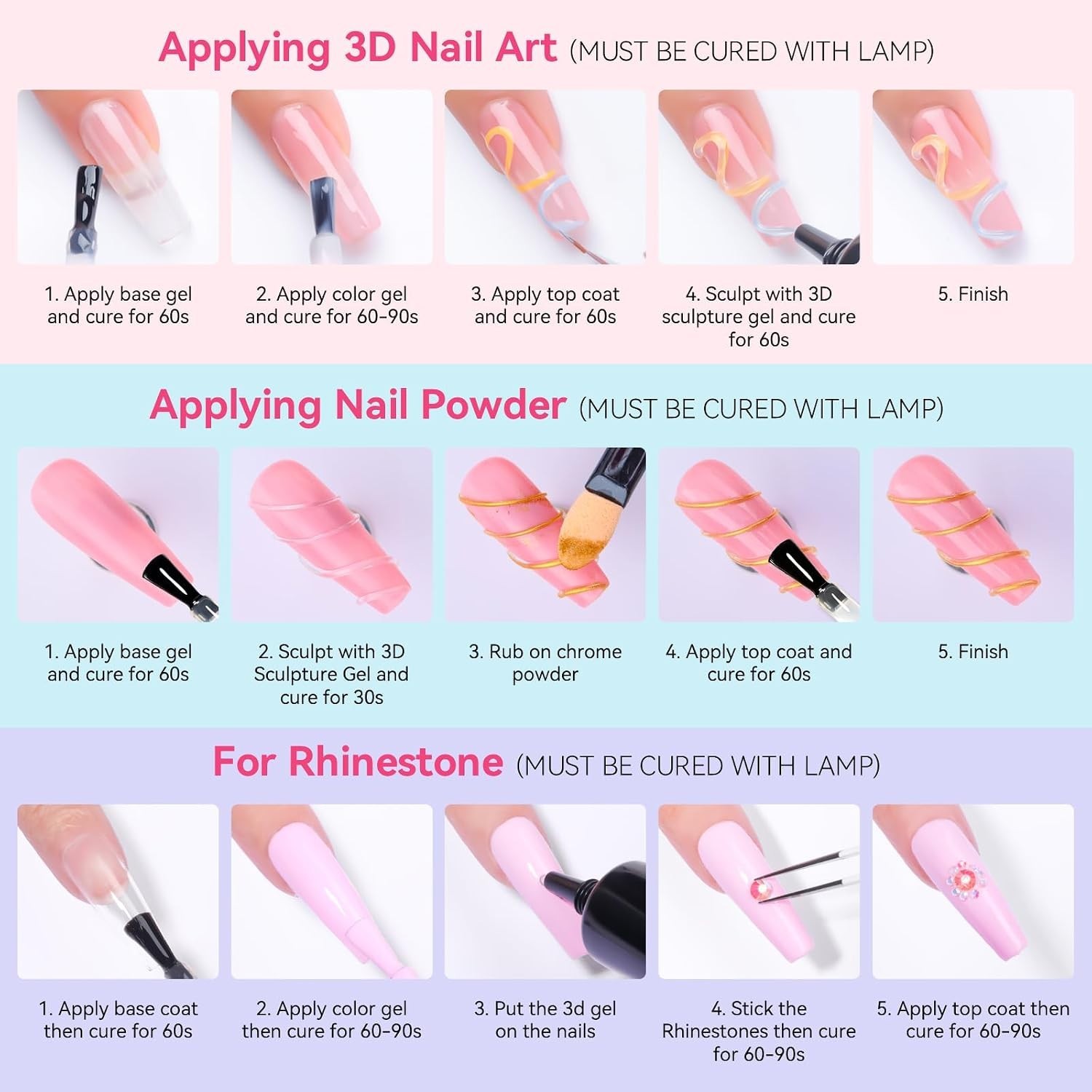 3D Nail Art Kit with Chrome Powder, Sculpting Gel & Eyeshadow Application Sticks