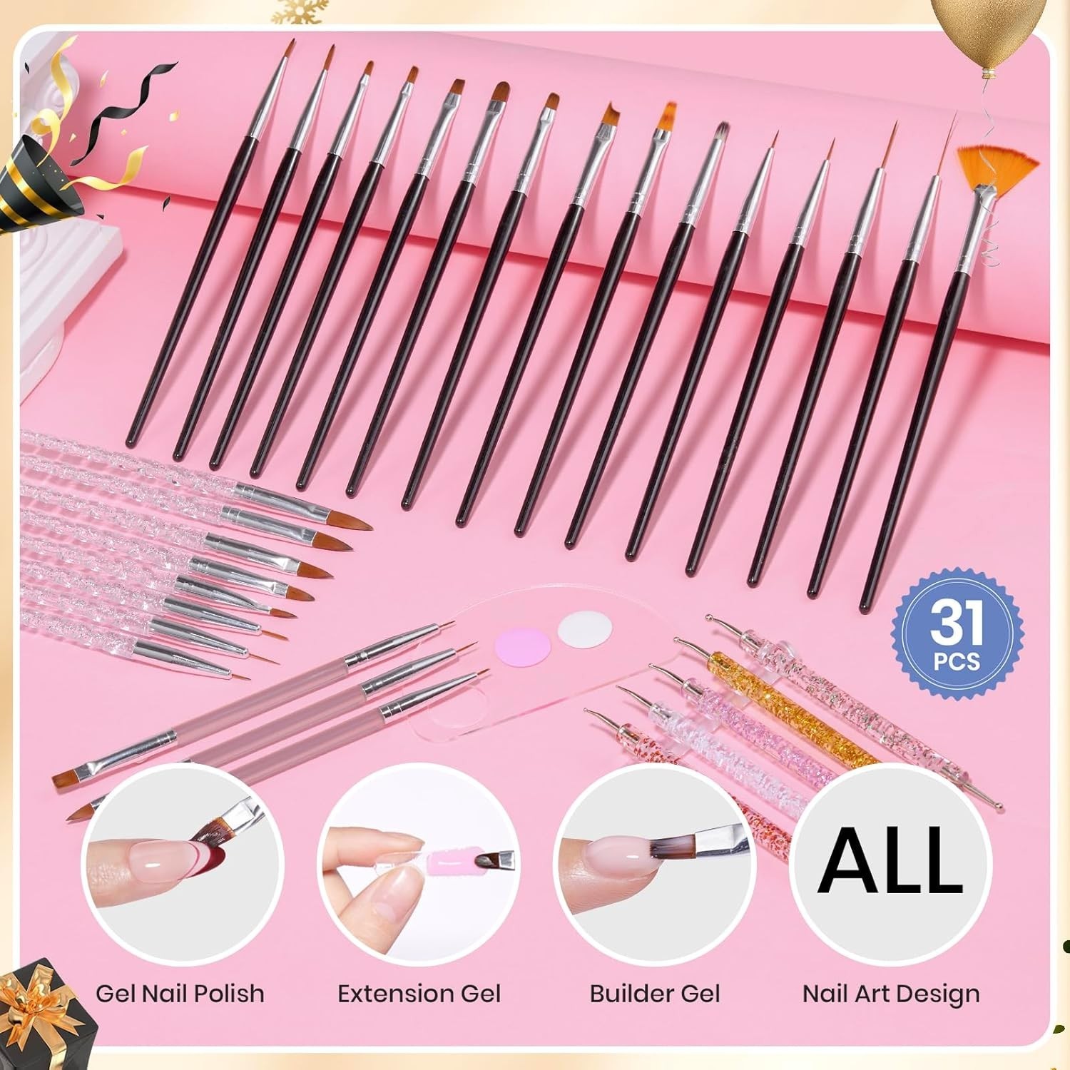 Beetles Nail Art Set – 31pcs, Metal Handles, Multi-Shapes, Colorful, All-in-One