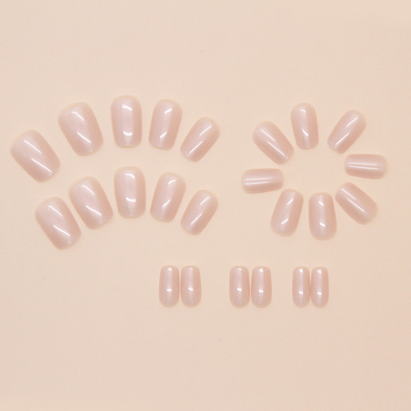 48pcs Short Square Press on Nails, Milky Nude Clear Solid Gloss Daily Manicure
