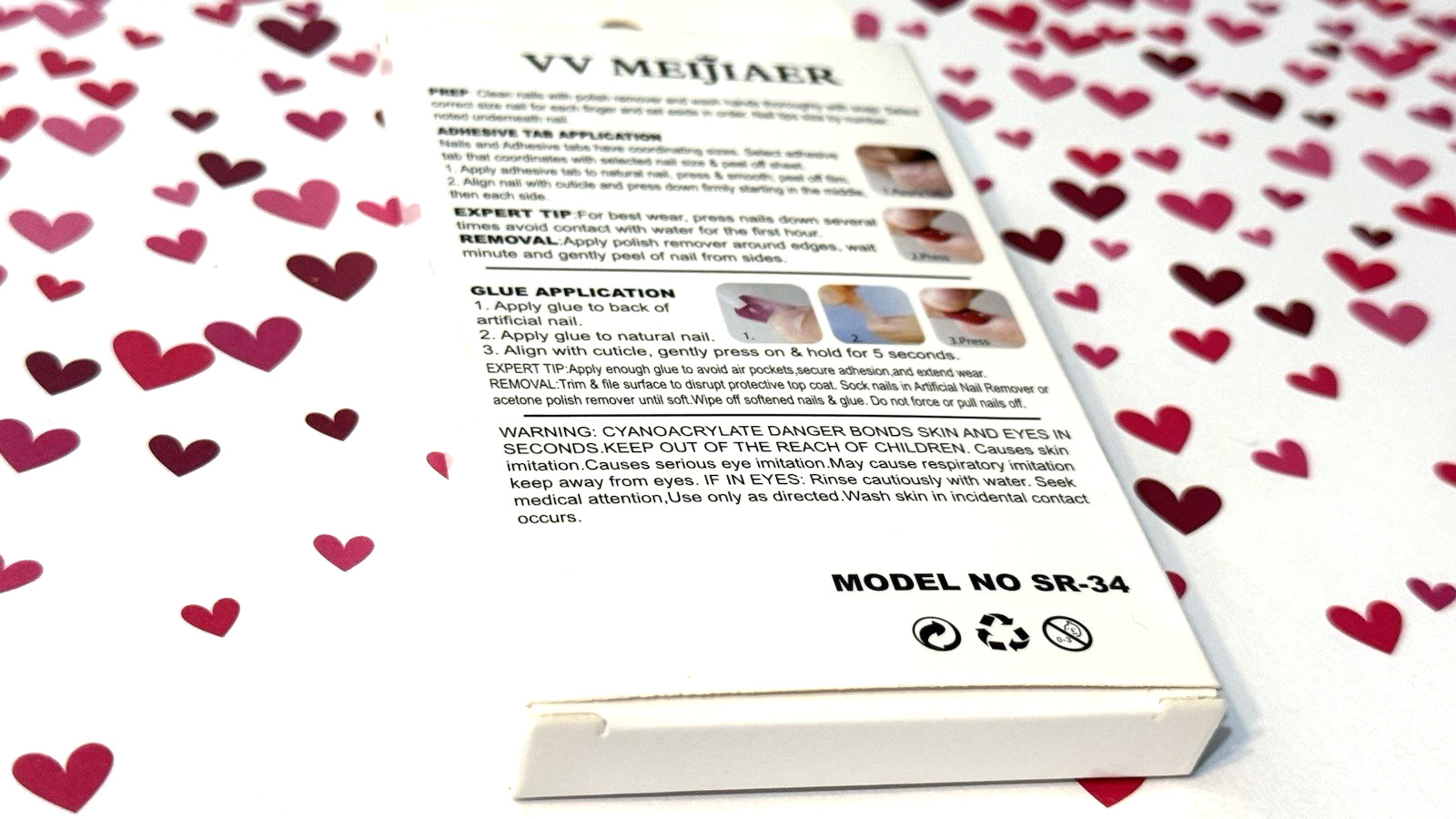 VV Meijiaer Magic Press On Nails Natural Look NUDE with WHITE FRENCH TIP & PEARL