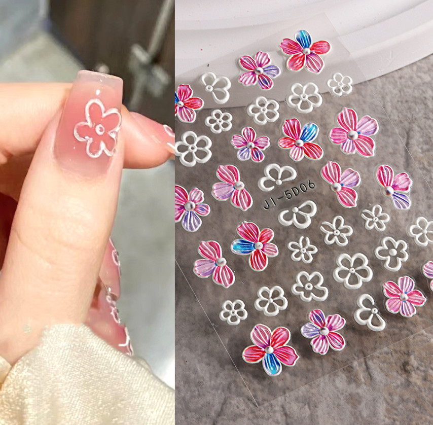 5D Nail Art Stickers Tulip Camellia Flowers Daisy Heart Decals Self-Adhesive DIY