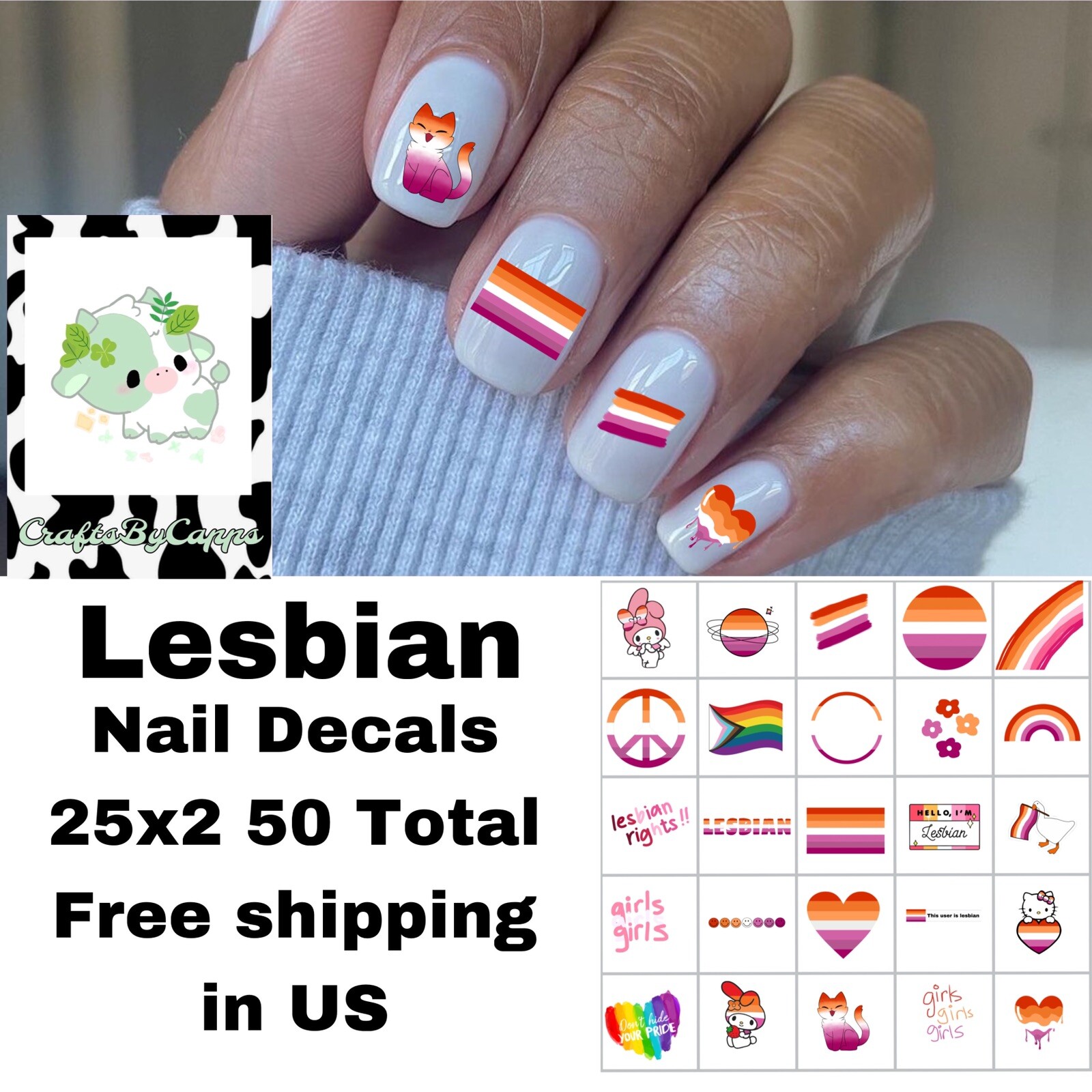 Lesbian Pride Nail Decals Set Of 50