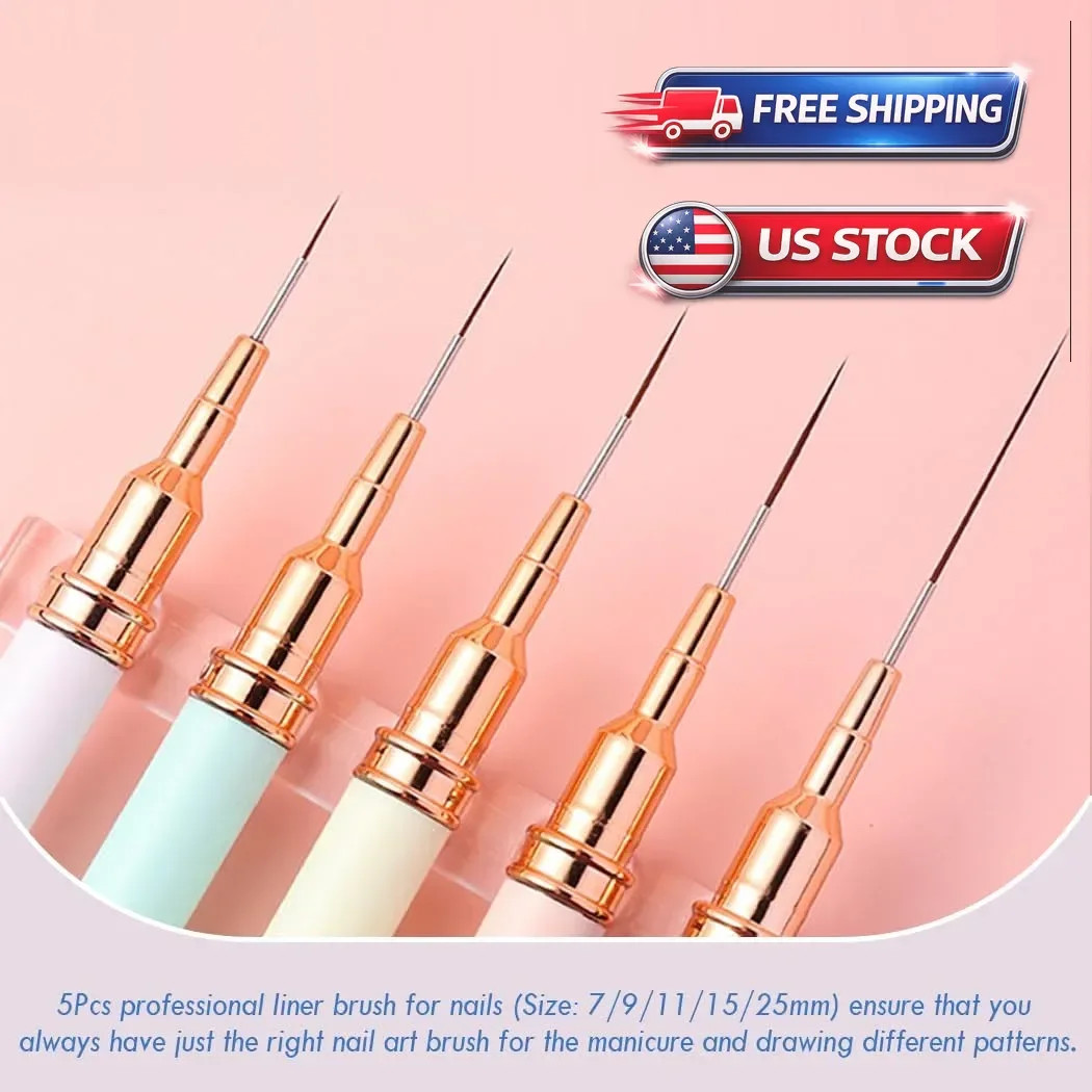 5pcs Nail Art Liner Brush Pen Set Elongated Striping Drawing Professional Tools