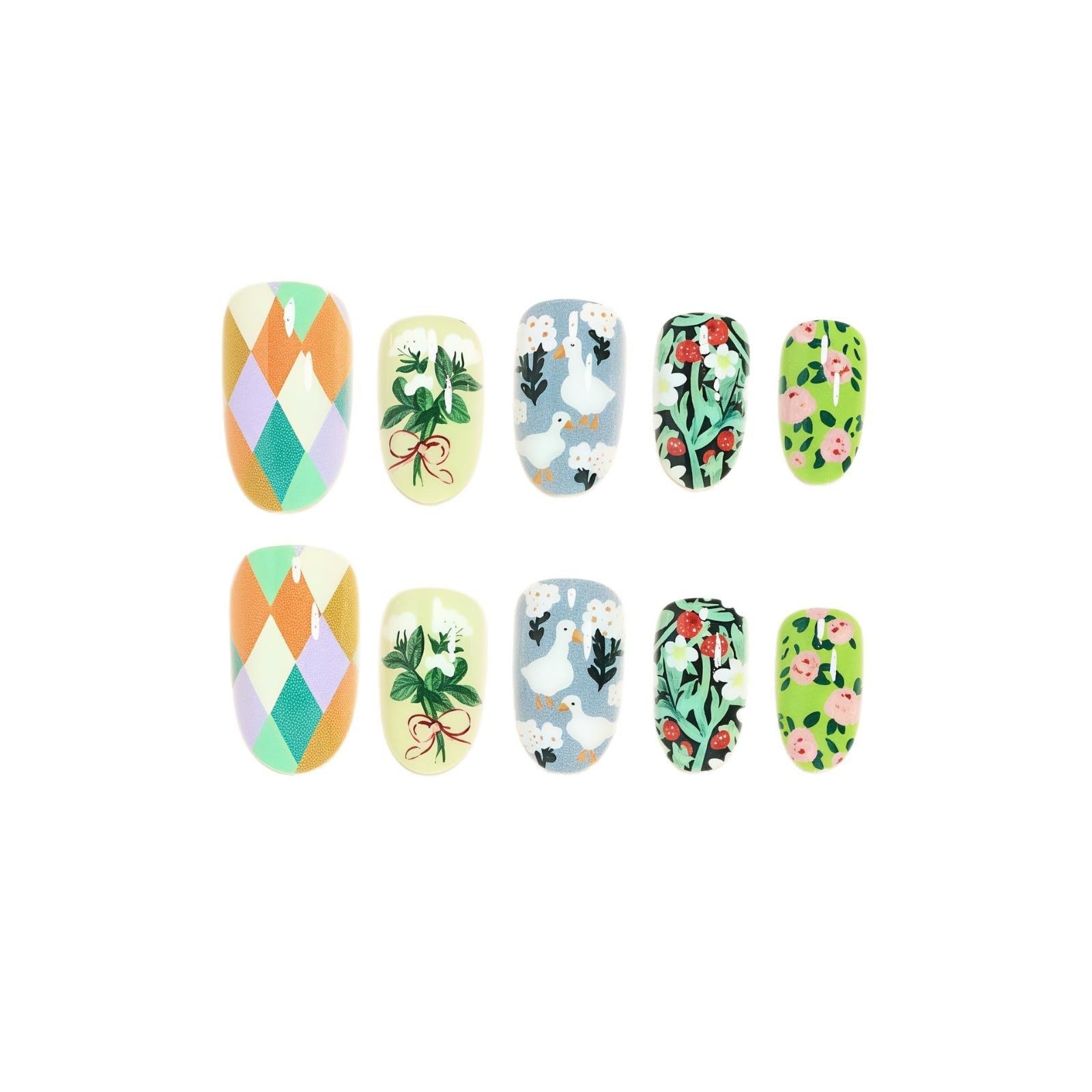 NBNTGH 24Pcs Oval Flower Press on Nails Style01