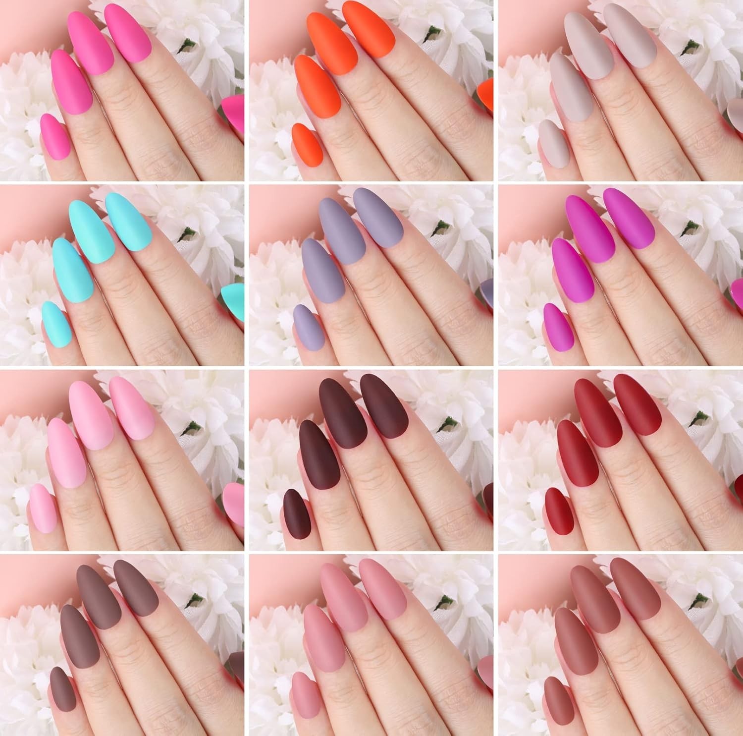 Press on Nails Almond Matte, 24 Colors 576PCS Press on Nails Medium Almond Ma…