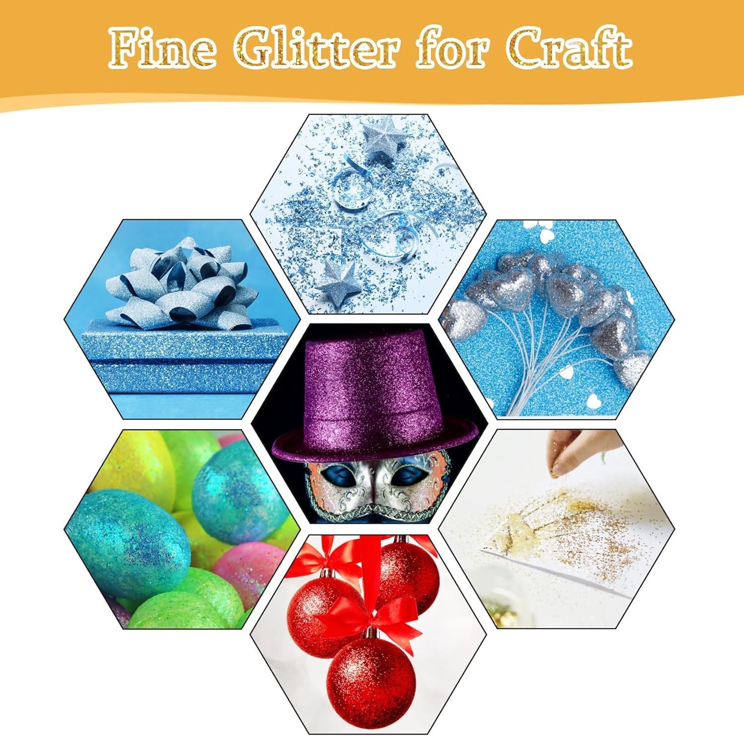 Pack of 12 Glitter Sparkle Powder/Dust (Any Colours) for Arts & Christmas Decor