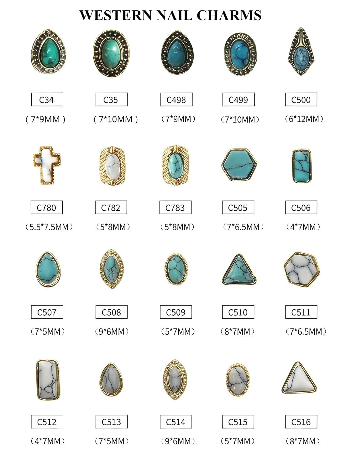50 PCS Turquoise Nail Ornaments 3D Nail Art Supplies Accessories Western Retro f