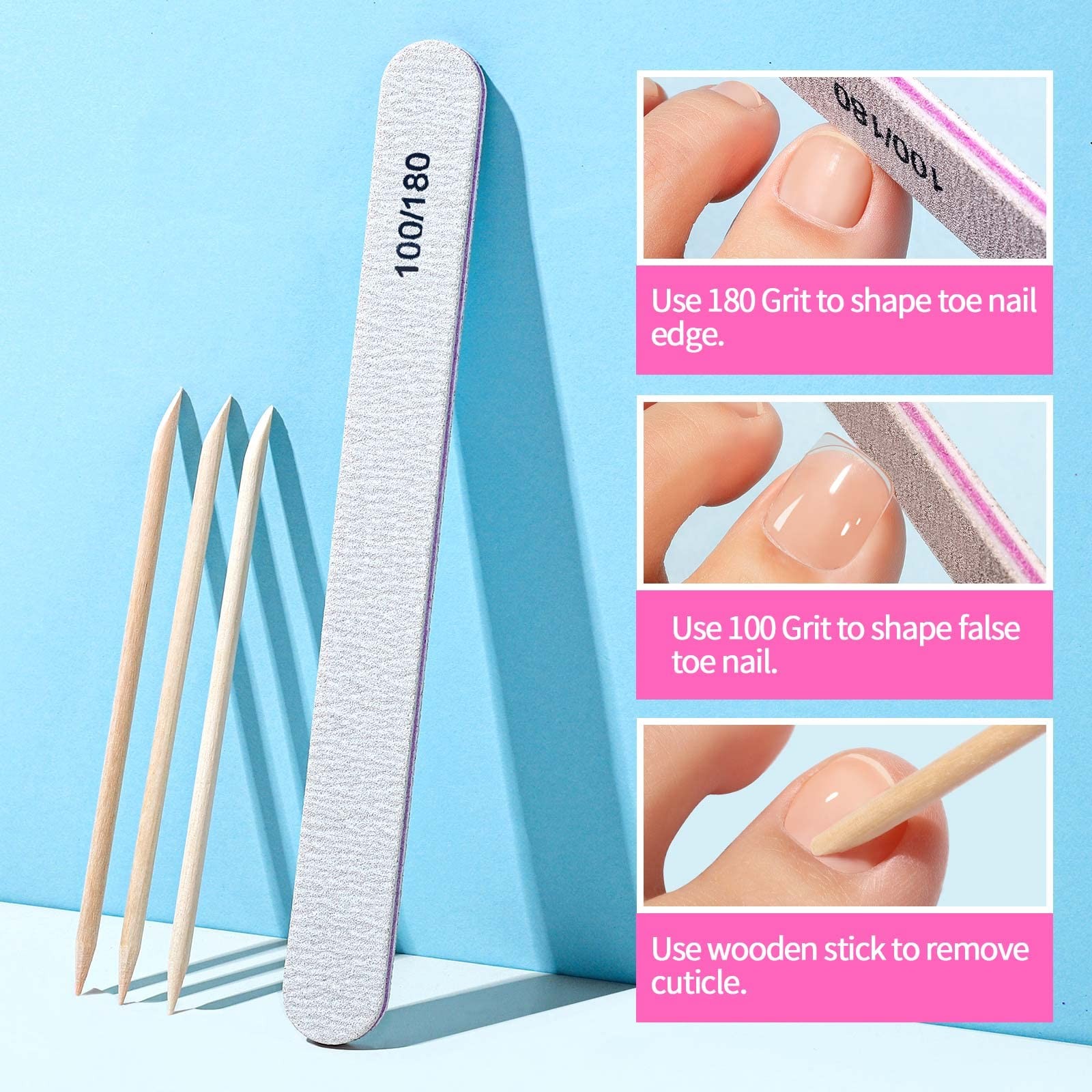 Teenitor Press On Toenail Tips with Glue, Clear 0 Fl Oz (Pack of 120),