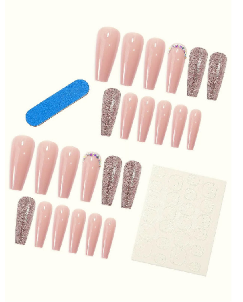 Pink Glitter Rhinestones Press On Nails NEW Spring fashion Valentine’s Day Style