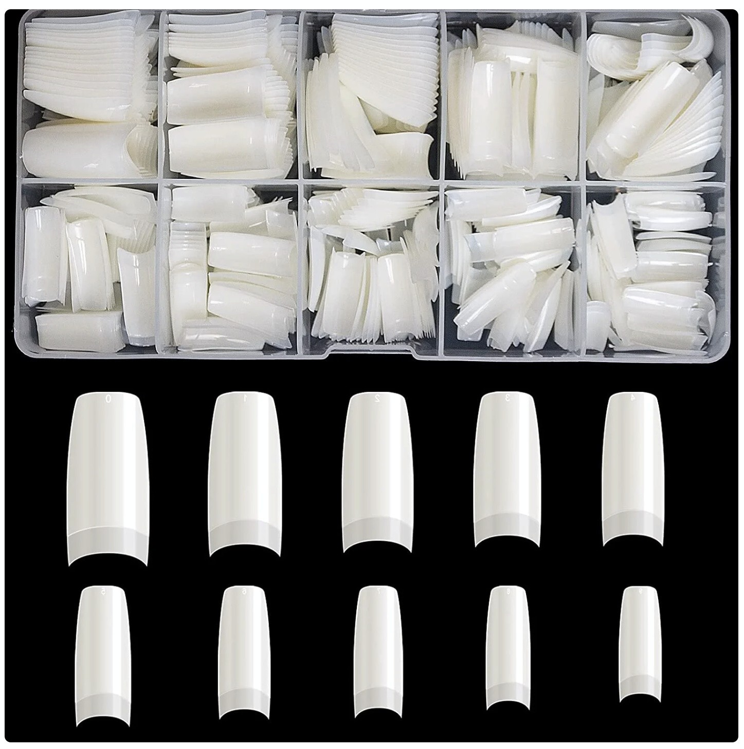 1000pcs Full Cover French Nail Tips Natural Acrylic False Nails Set – White