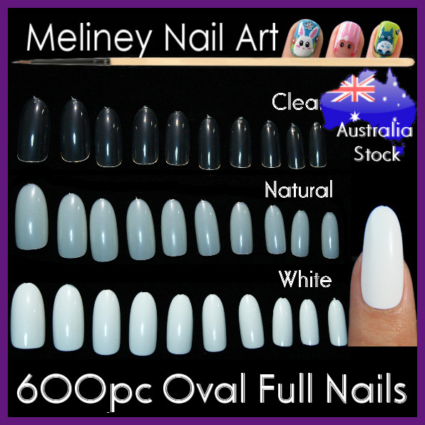 600Pc Oval Full Cover Round Nail Tips Fake False Gel Art Long Manicure meliney