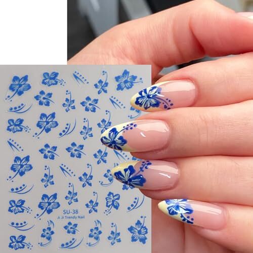 Hibiscus Flower Nail Stickers, 6PCS Hibiscus Flowers Nail Decals 3D Self