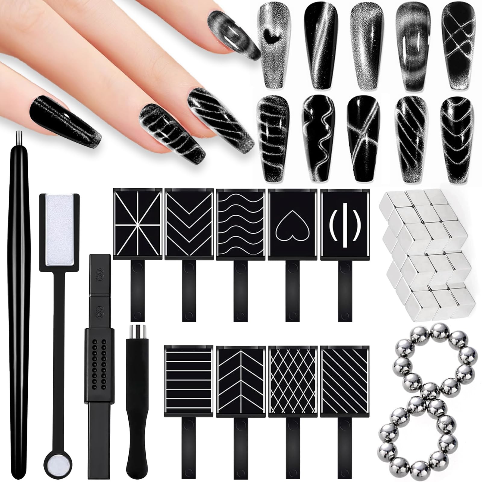 DANNEASY 60pcs Cat Eye Nail Magnet for Art, Gel Polish Kit1