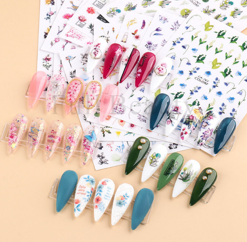 3D Nail Sticker Spring Floral Flower Tulip Adhesive Transfer Decals Slider NH7