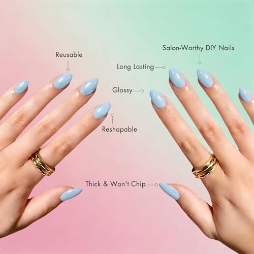 Pastel Blue Chrome Press On Nails – Shiny Extra Short – Almond Baby Blue