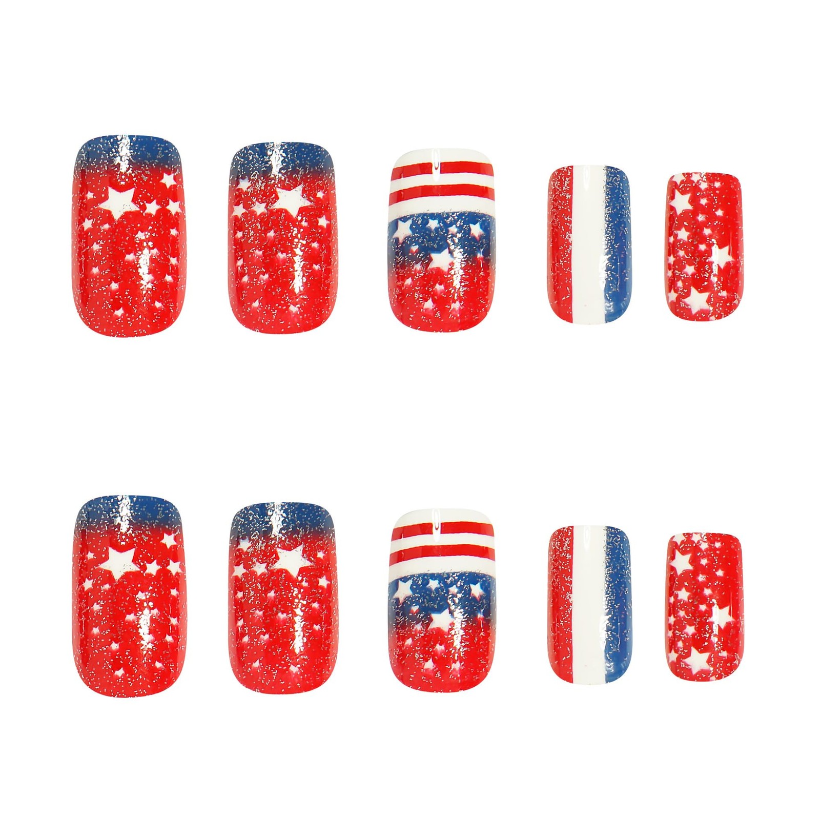 4th of July Five-pointed Star Press on Nails Short Square Multicolor