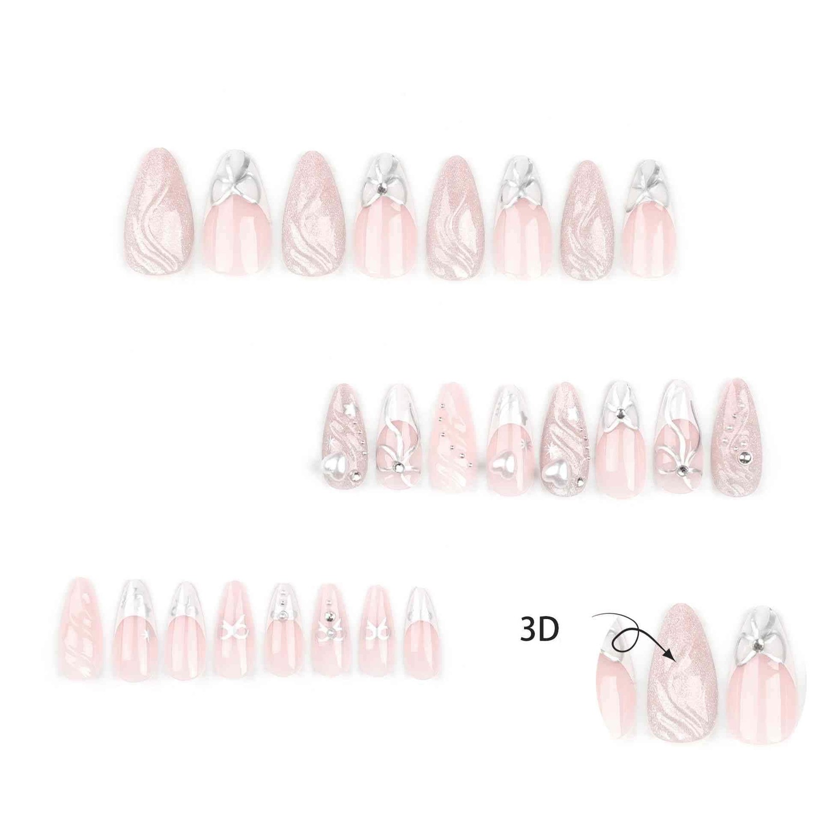 QQPPOLIU Medium Press On Nails Almond Shape with 3D Coat Glue On Nails French…