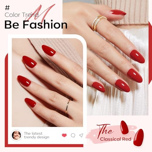 Press on Nails Almond, Red Short Almond Fake Nails, Spring A2-Red Almond