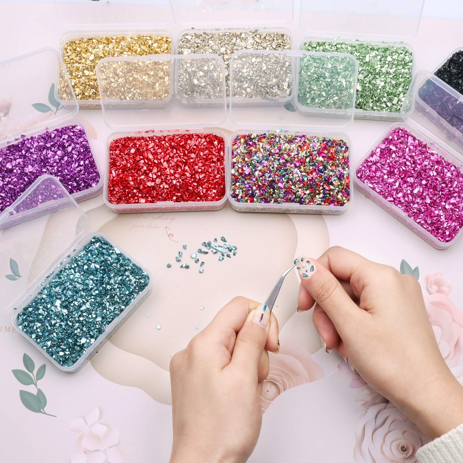 Crushed Glass Craft Glitter for Resin, Irregular Metallic Crystal Chips Sprin…