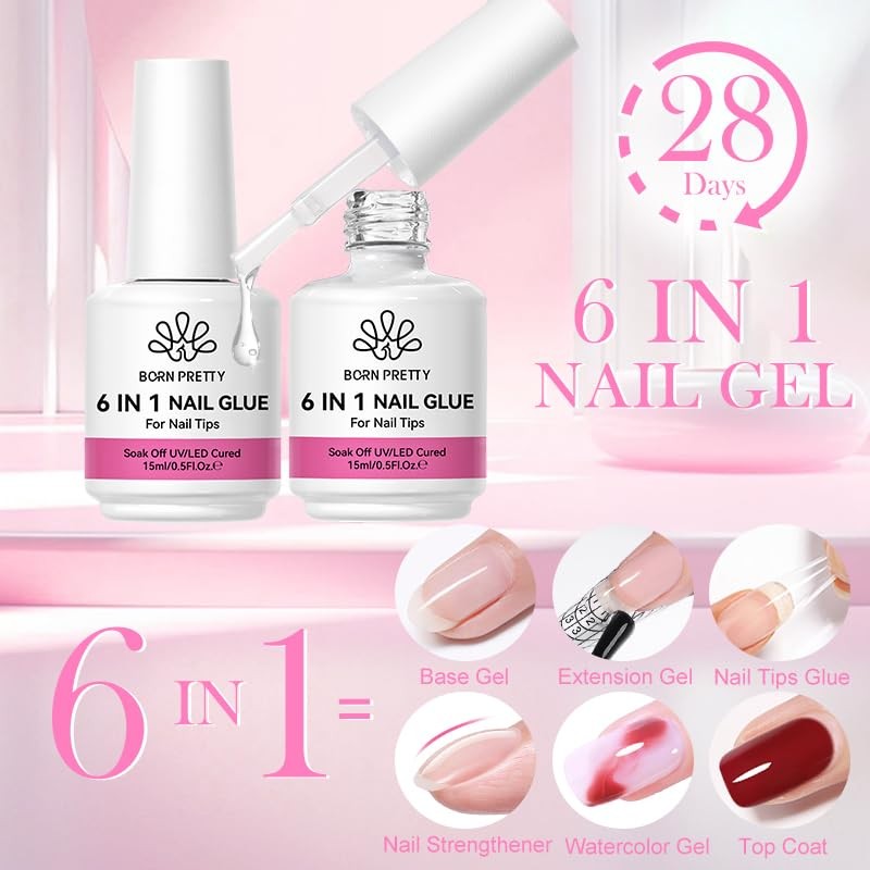 Nail Glue for Press on Nails 15ML, Blooming & 6 in 1 Nail Glue for Tips