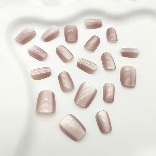 Cat Eye Press on Nails Short Square Fake Nails with Glitter Designs Cute Nails