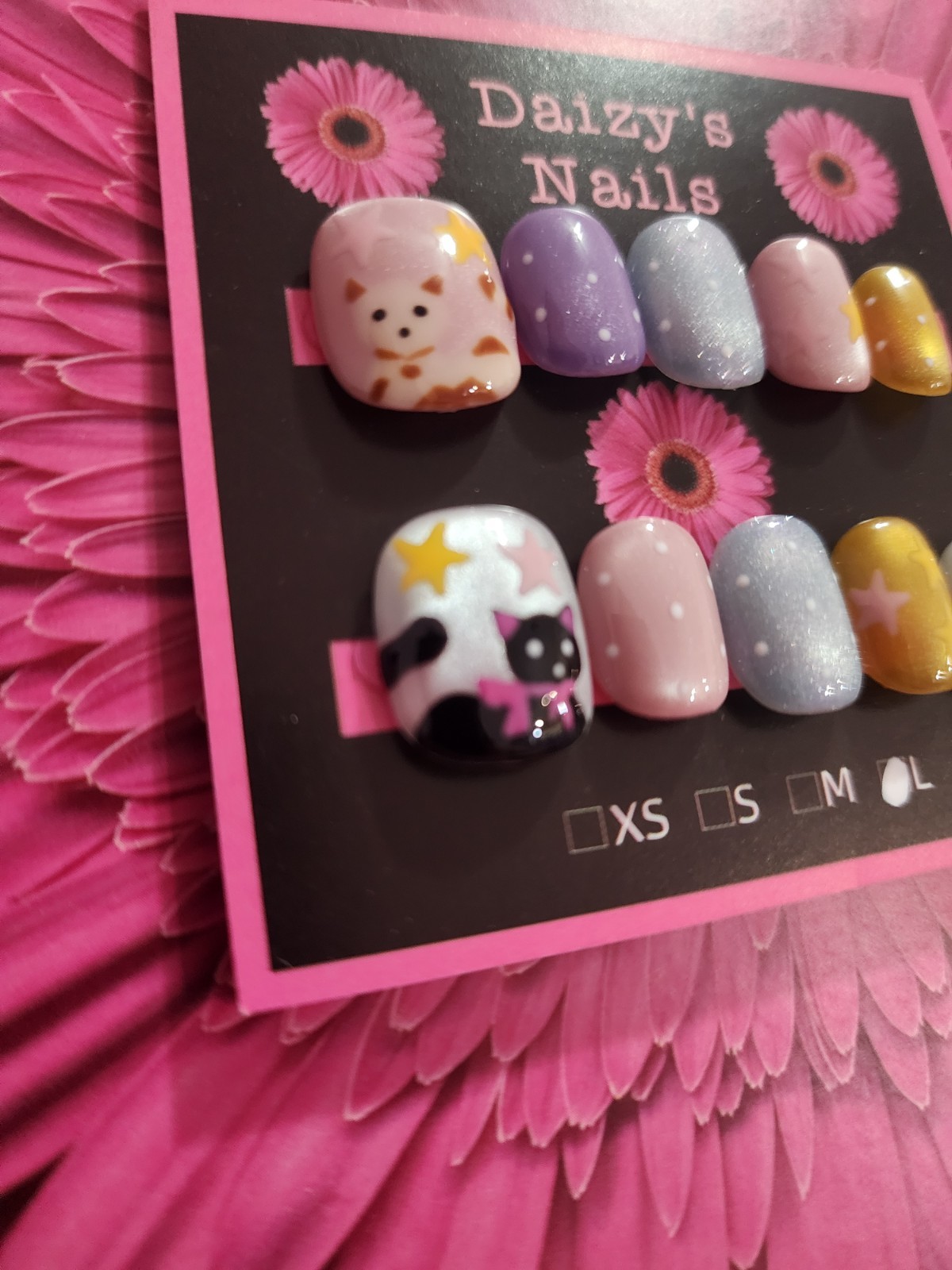 Large Size Cat Dot Star Press-on Nail Set Handmade Square Round 1.5 Cm Length