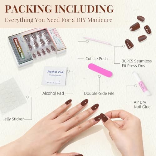 Brown Press on Nails Almond, Fall Coffee Chocolate Press ons, chocolate brown