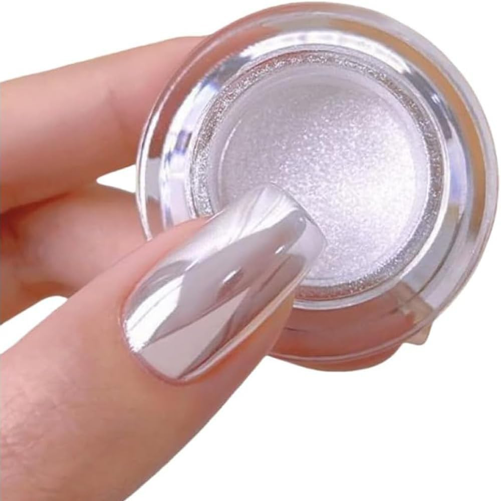 White Chrome Nails Powder – 0.3G Super Glossy Mirror Effect White Moonlight Chro