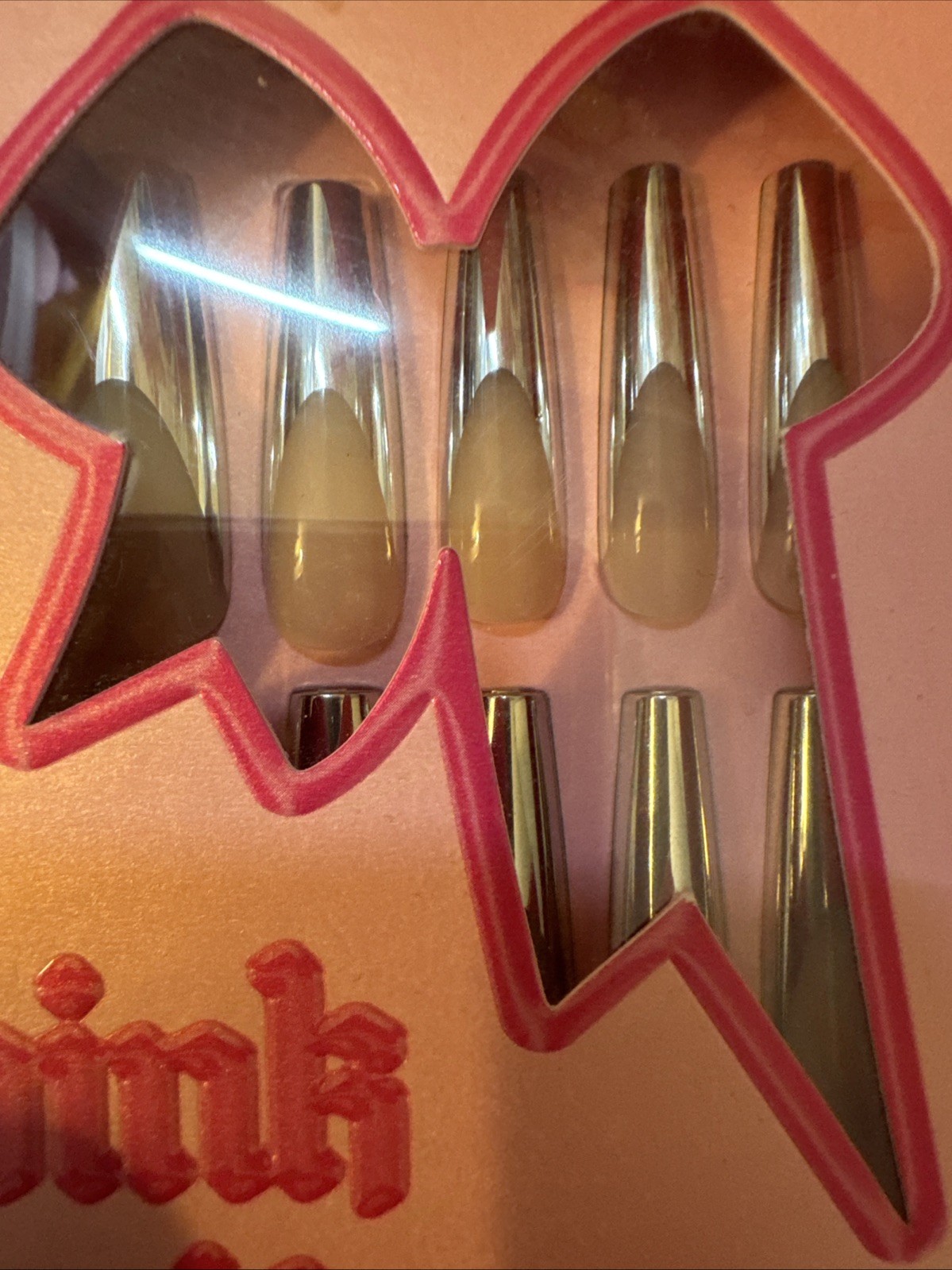 Pink Friday Luxurious Press On Nails Silver Chrome Ombre Coffin Style 28pc