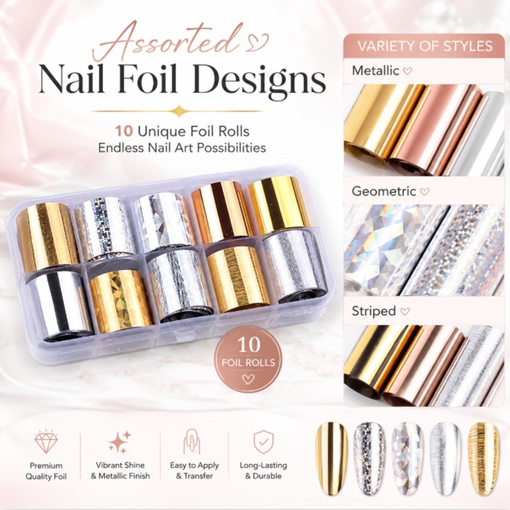 10-Piece Holographic Starry Sky Nail Foils – Glitter Nail Art Transfer Stickers