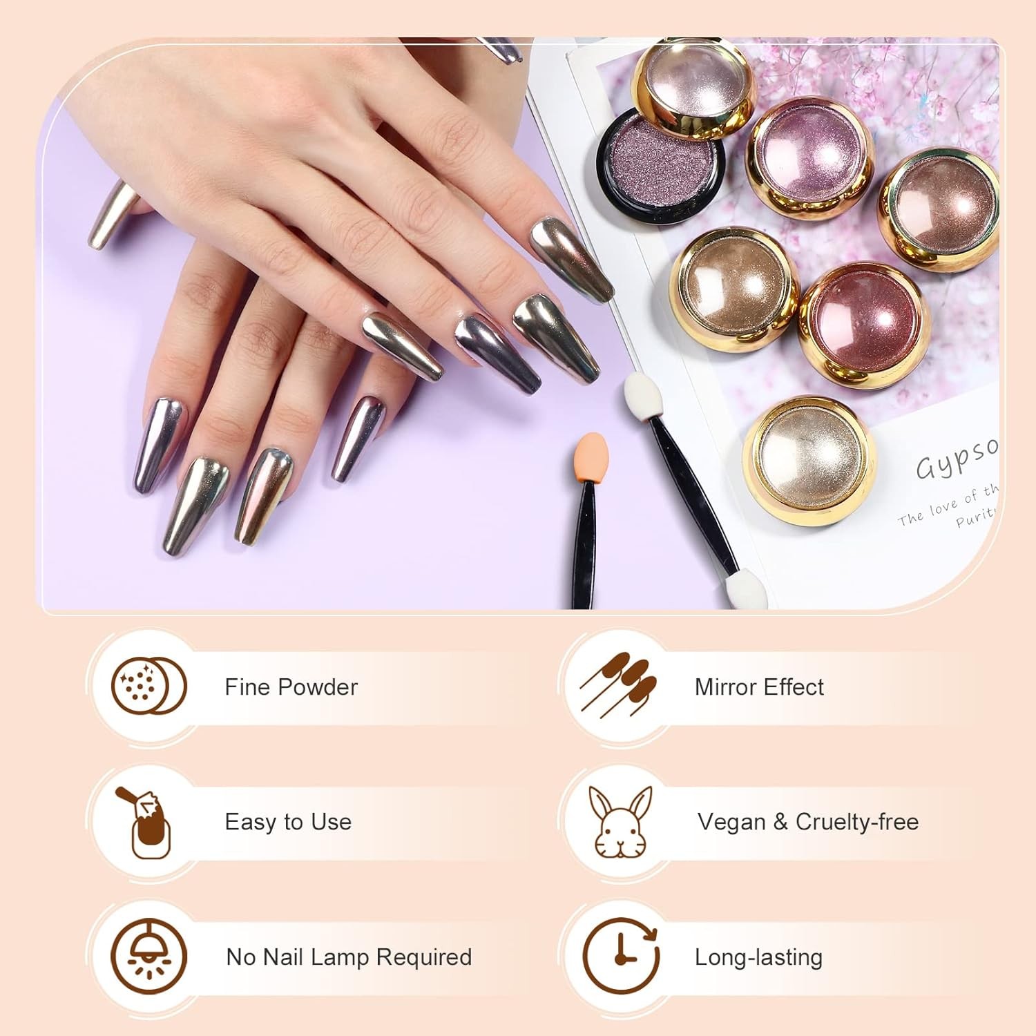 SAVILAND Chrome Nail Powder Set: 6 Colors A-6PCS Set