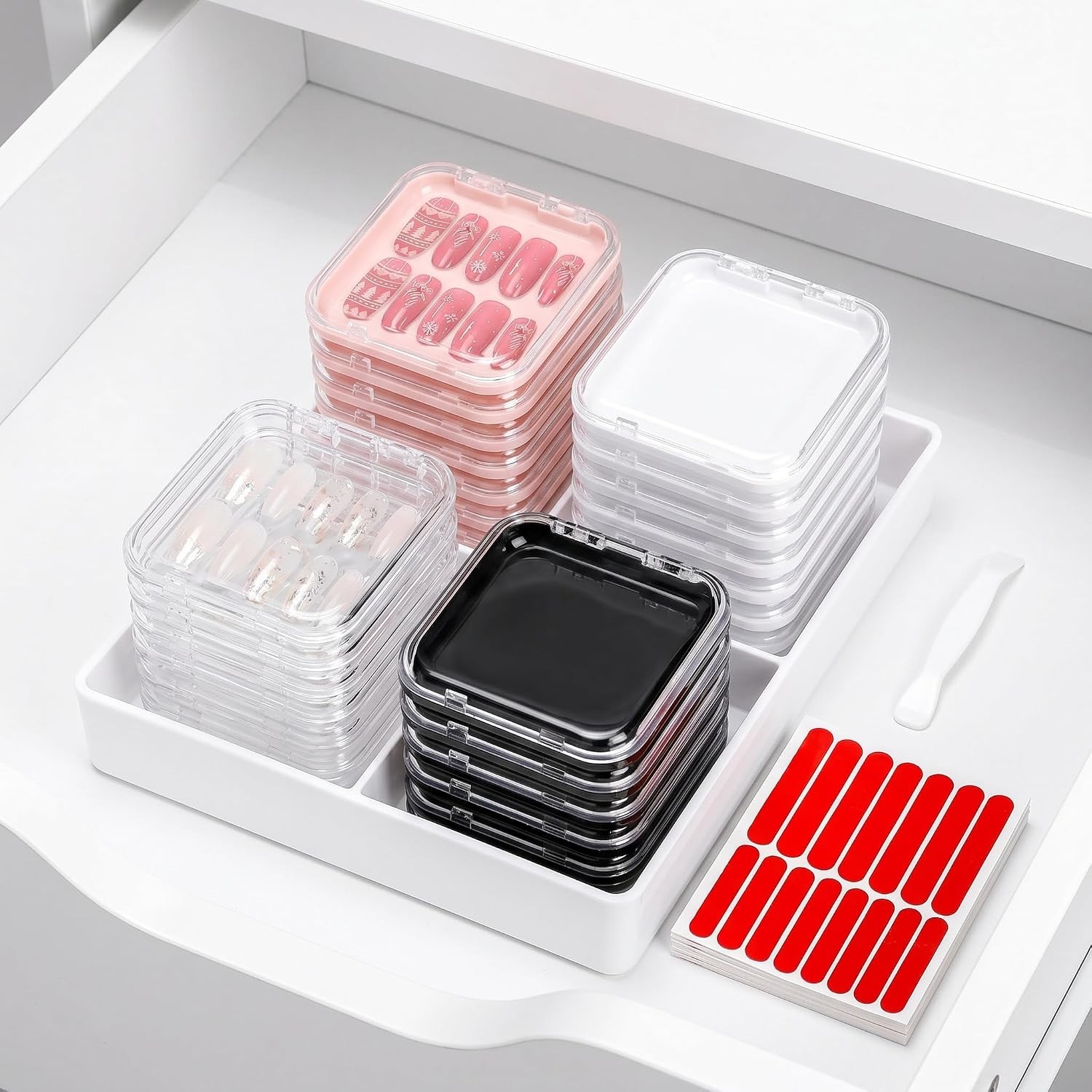 Acrylic Press On Nail Storage Display Cases With Adhesive Nail Tapes