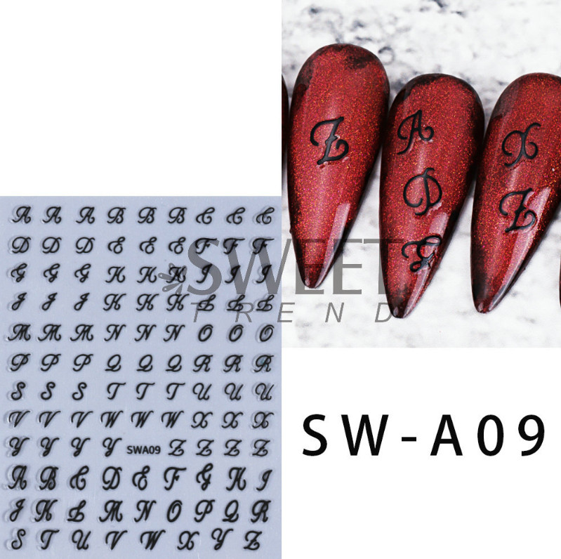 Nail Art 3D Decal Stickers Latin Roman English Alphabet Letters Uppercase NH23