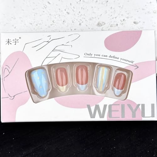Almond Press On Nails – French Tip with Polka Dot & Striped Short Color32