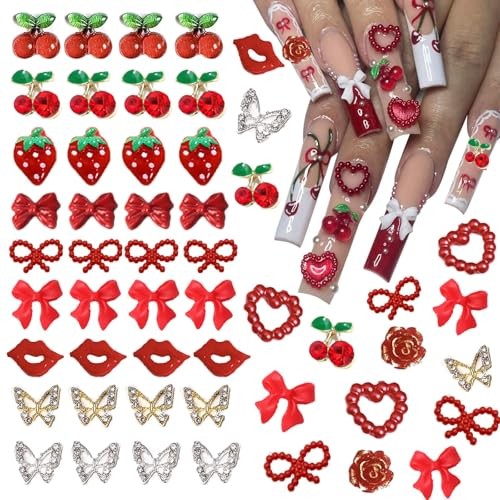ONPRESS 15 Grids Red 3D Nails Charms Resin Fruit Nail Art Rhinestones Summer