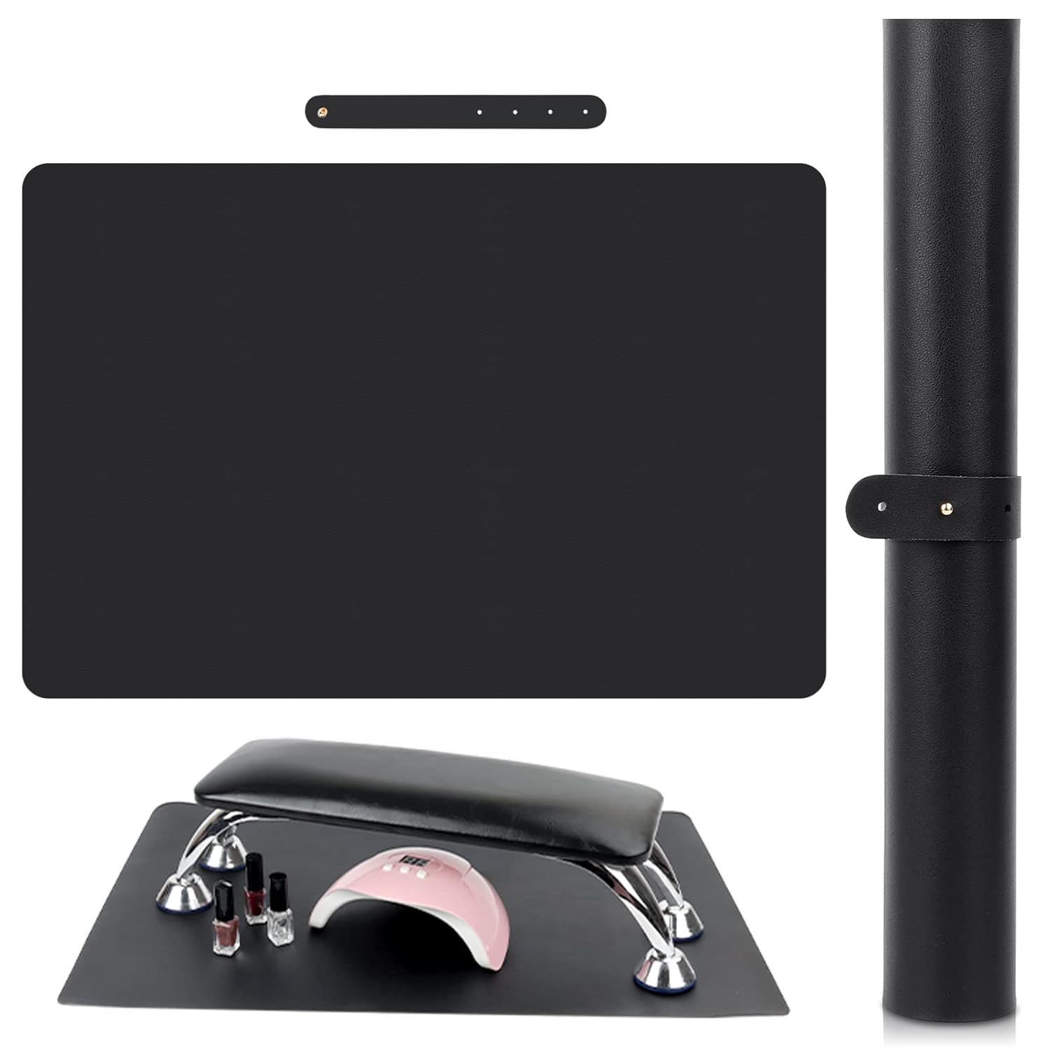 (MAT ONLY) Black Nail Art Table Mat, Foldable Nail Art Hand Rest Pad for Nail Ar