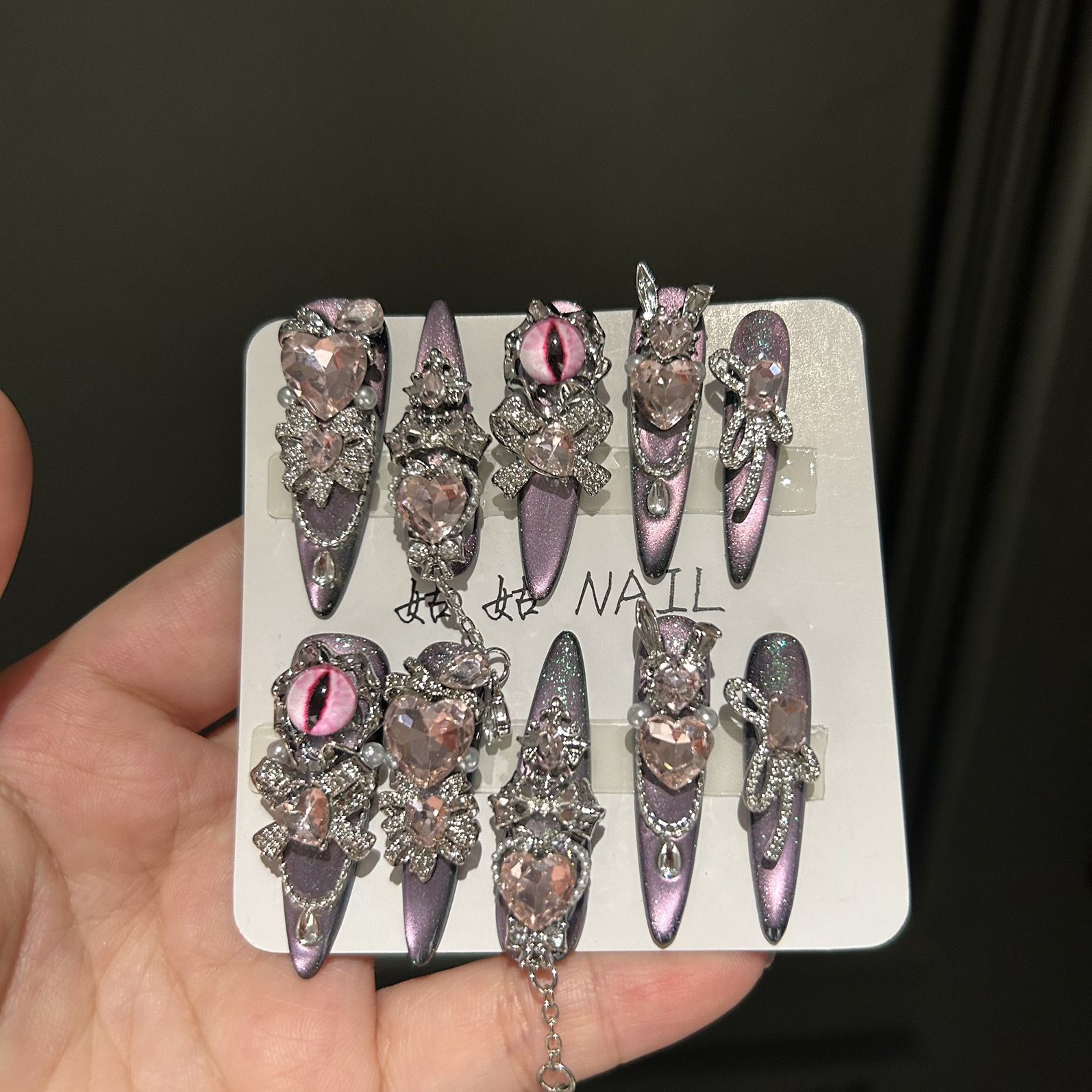 Bian 2 Handmade Luxury Pink Gradient Cat Eye Press On Nails