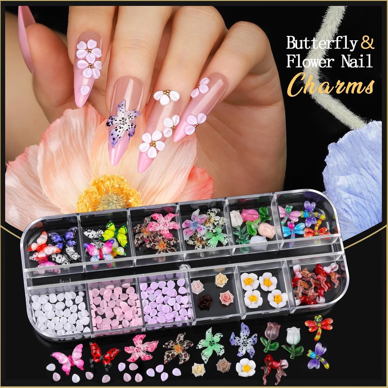 Teentior Nail Charms Nail Stickers with Nail Gems Kit, 8 Boxes Nail Art Rhine…
