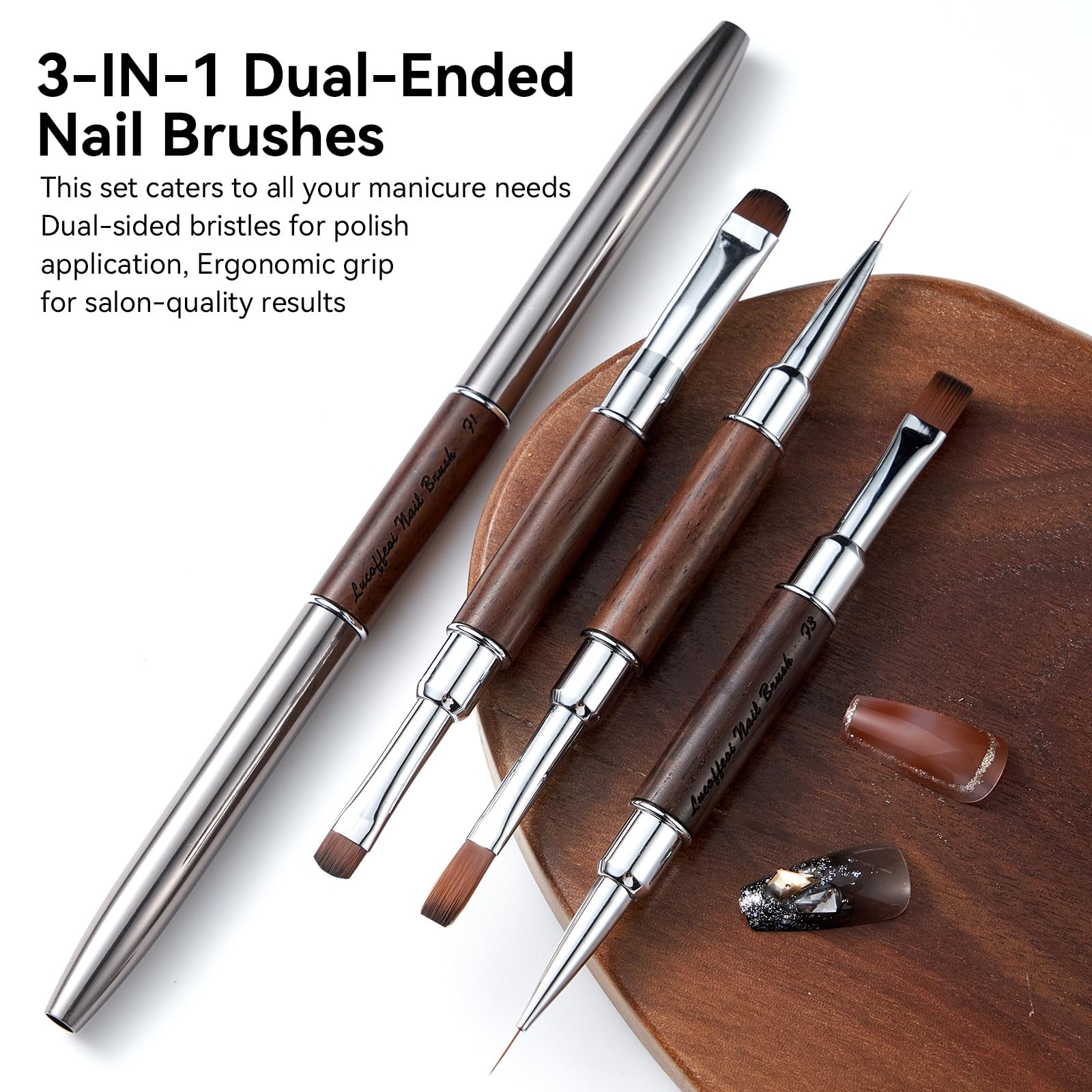 Nail Art Clean Up Brushes 3PCS Set – Dual Head Gel Brush for Polish Mistakes