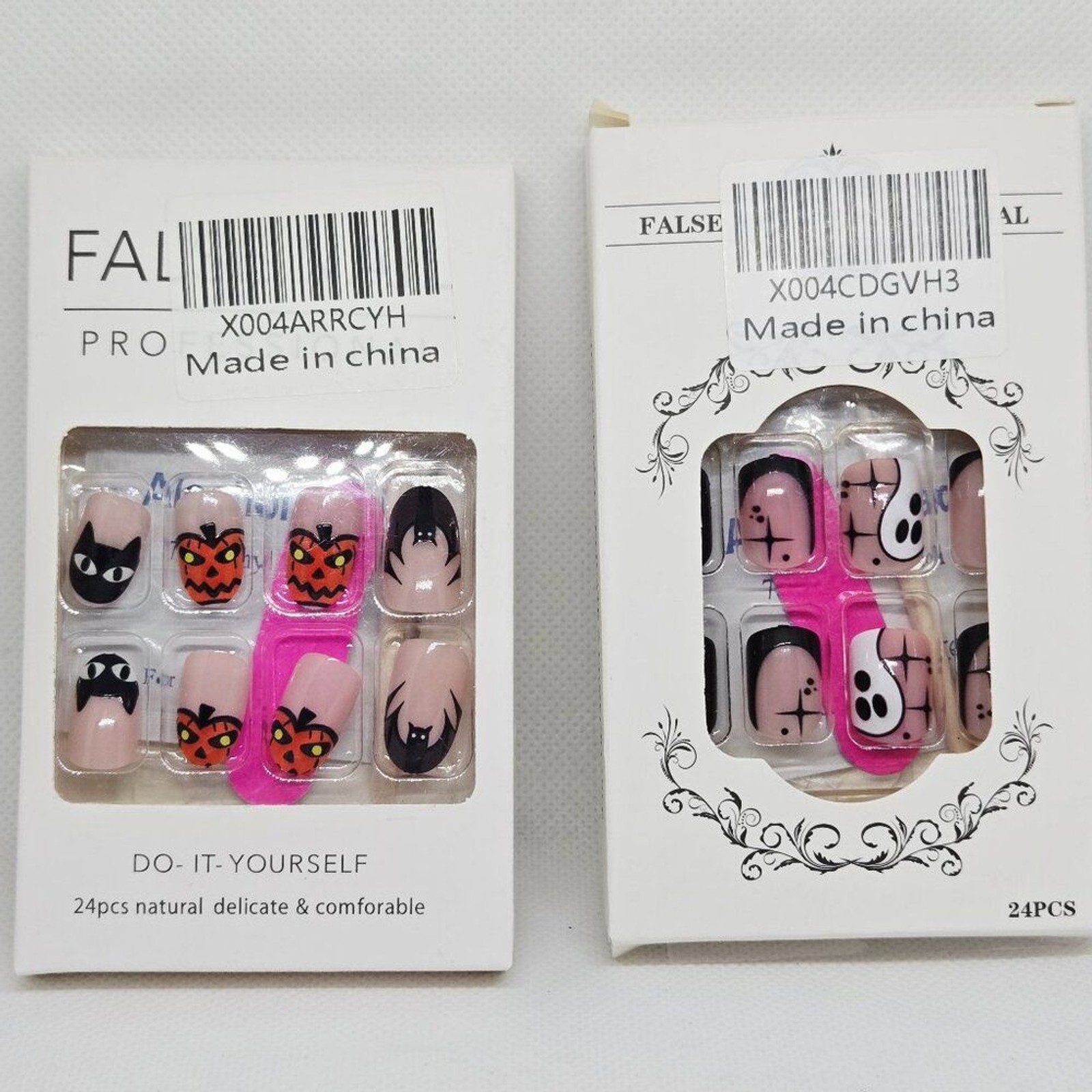 NIB SET OF 2 HALLOWEEN DECOR/PARTY PRESS ON NAILS, GHOSTS, PUMPKINS, 48 TOTAL